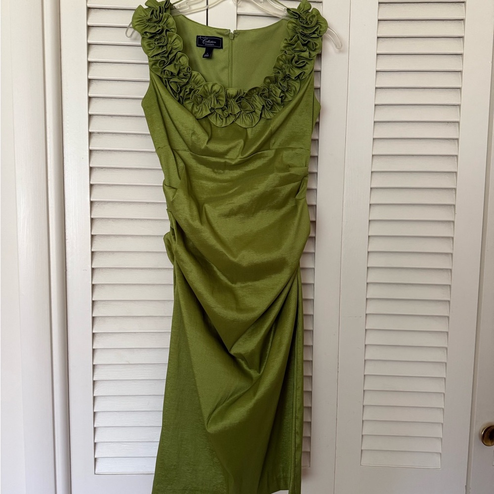 dressbarn Olive Green Ruffled Midi Dress